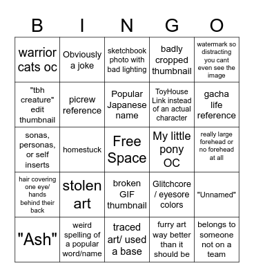 Artfight "Random Character" Bingo Card