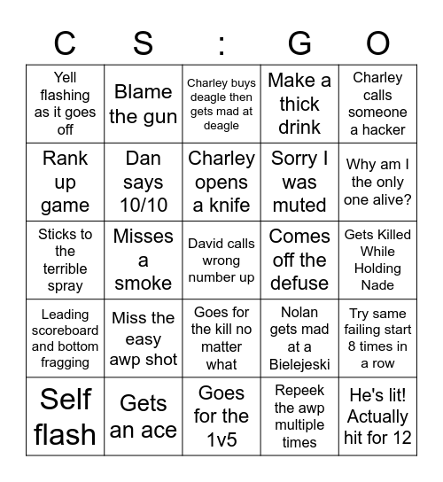 Frederick CSGO Bingo Card