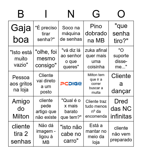 Bingo Cliente PCDIGA Bingo Card