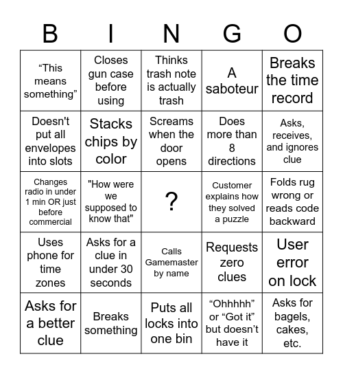 Gangster Bingo Card