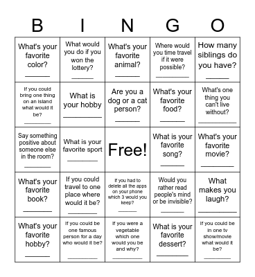 Social Bingo Card