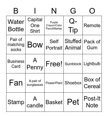 Scavenger Hunt Bingo Card