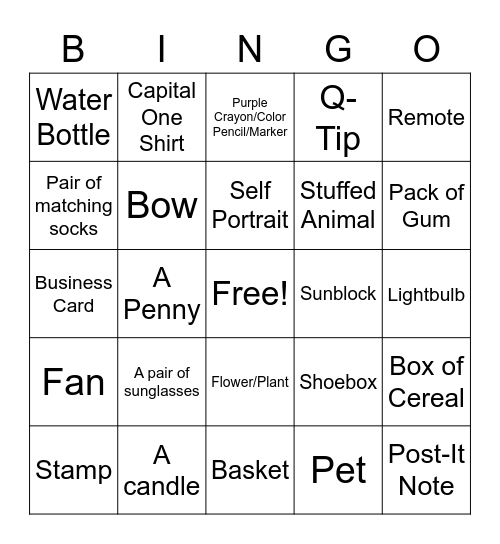 Scavenger Hunt Bingo Card