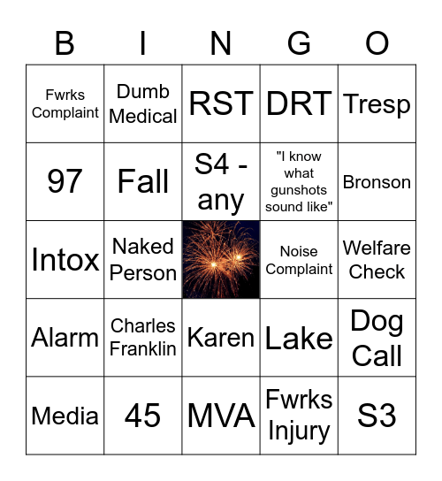 Fireworks vs Gunshots Bingo Card