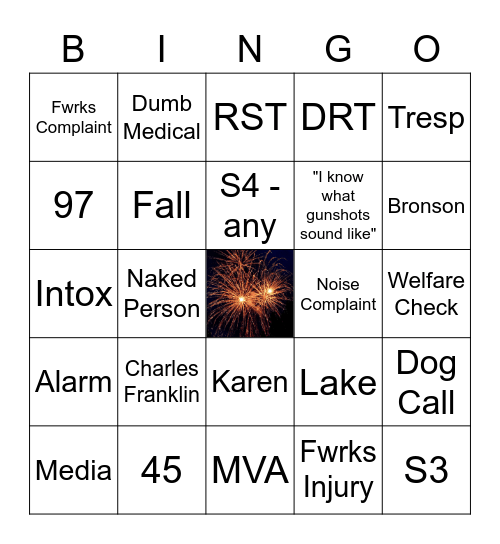 Fireworks vs Gunshots Bingo Card