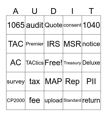 TaxAudit.com "Audit" Bingo Card