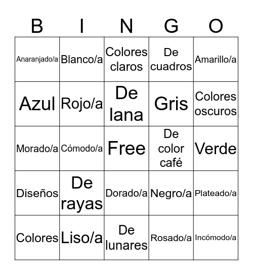 Spanish 2 Chapter 3 Bingo B Bingo Card