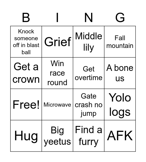 Fallgo Bingo Card