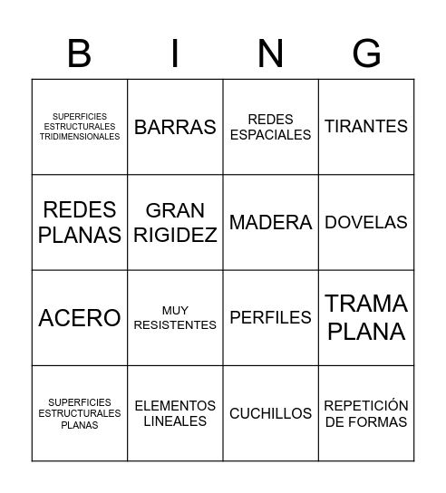 TIPOS DE ESTRUCTURAS Bingo Card