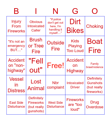 July 4th Bingo - 911 Bingo Card