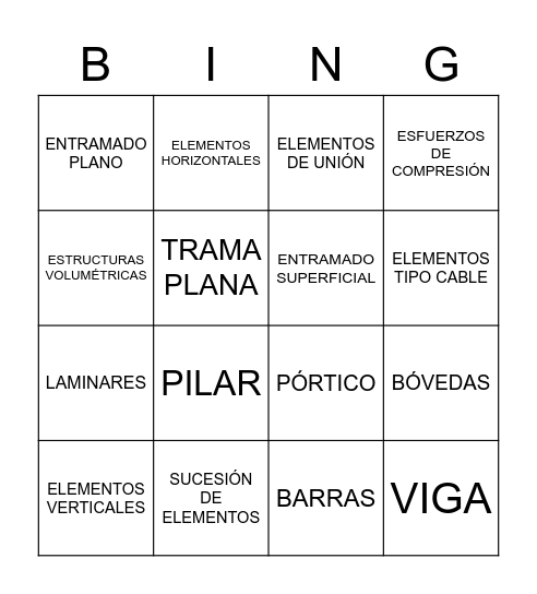 TIPOS DE ESTRUCTURAS Bingo Card