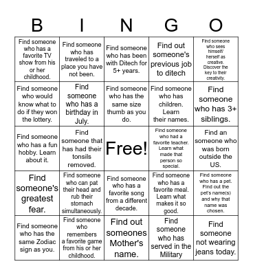 Know your fellow Co-worker Bingo Card