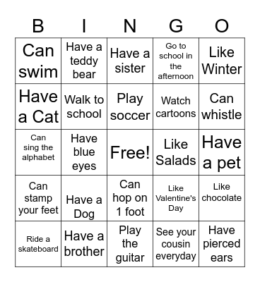 Kids Bingo ~ Can you or Have you? Bingo Card