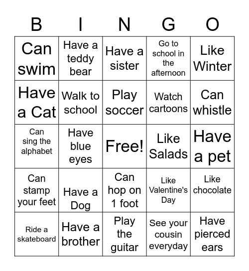 Kids Bingo ~ Can you or Have you? Bingo Card