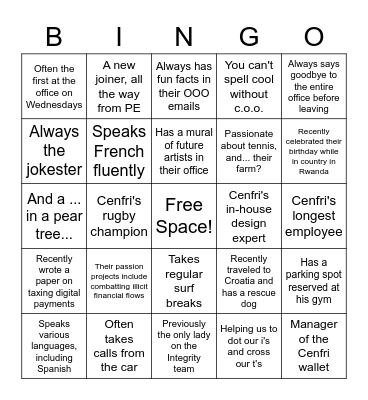 Cenfri Workplace Bingo Card
