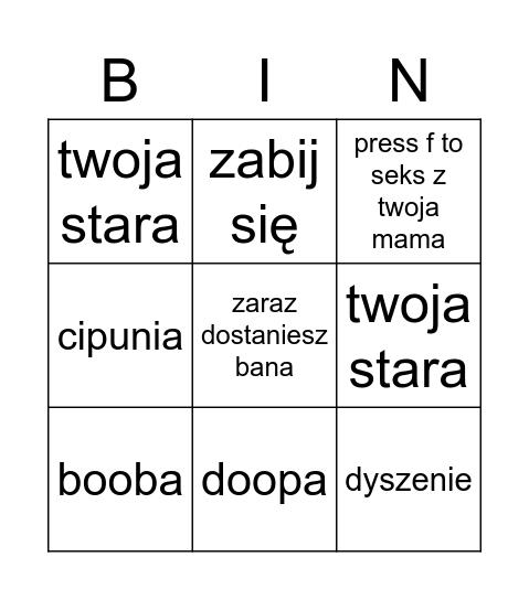 Do rozmowy z Grubym Bingo Card
