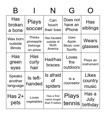 Human Bingo! Find someone who... Bingo Card