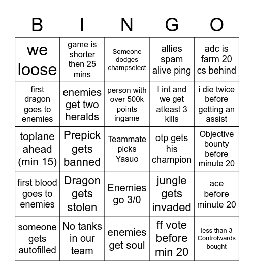 Terror der Solo Q Bingo Card