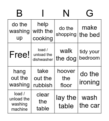 HOUSEWORK Bingo Card