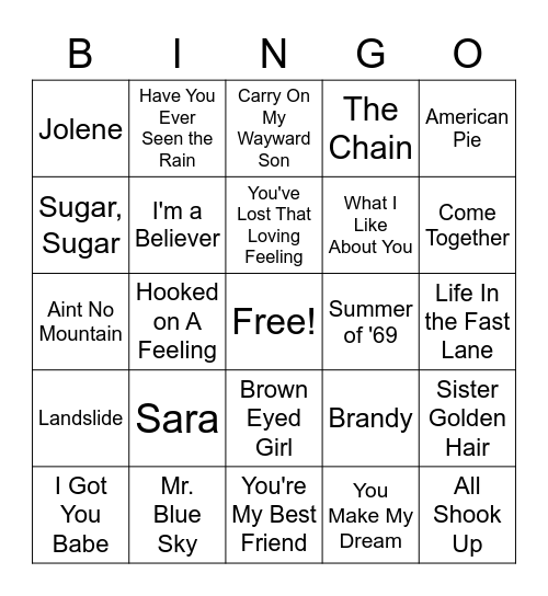 Oldies But Goodies Bingo Card