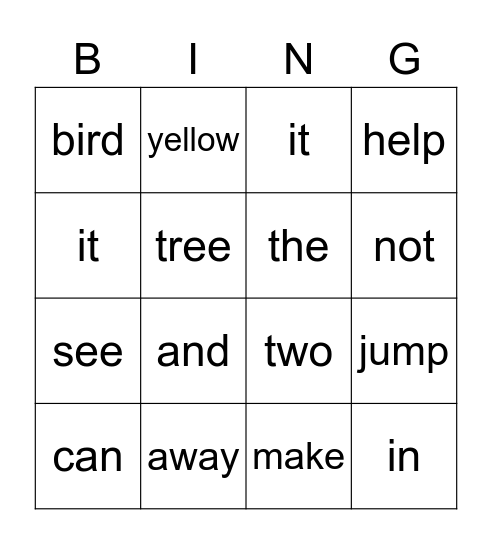 Sight Word BINGO Card