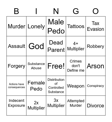 Prison Bingo Card