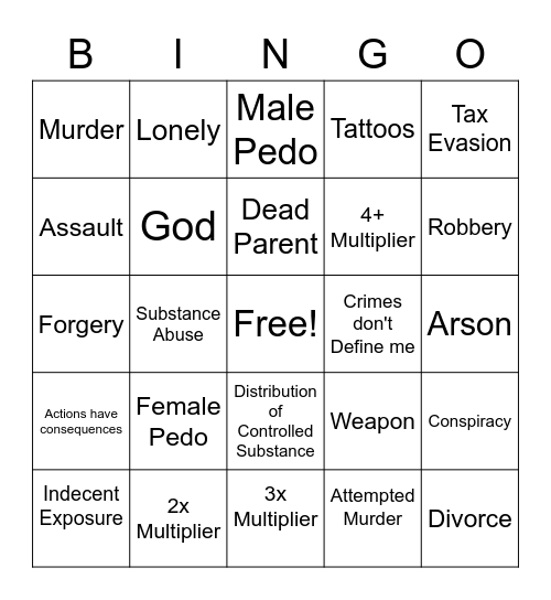 Prison Bingo Card