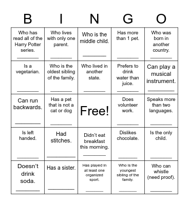 Find Someone Who... Bingo Card