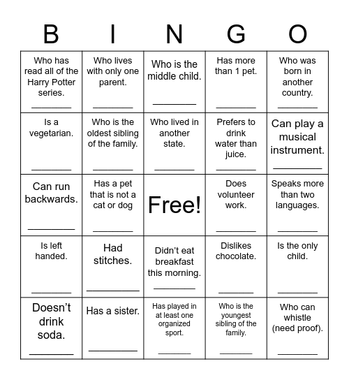 Find Someone Who... Bingo Card
