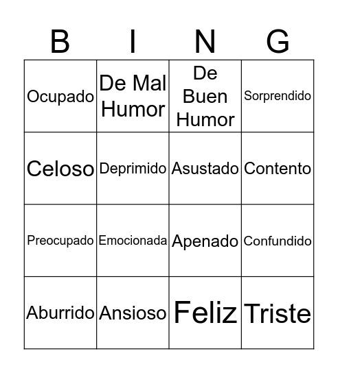 Emociones  Bingo Card