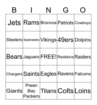 Super Bowl Week Bingo Card