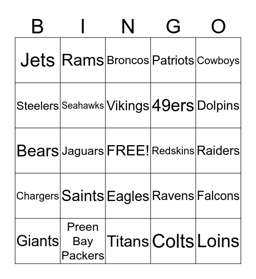 Super Bowl Week Bingo Card