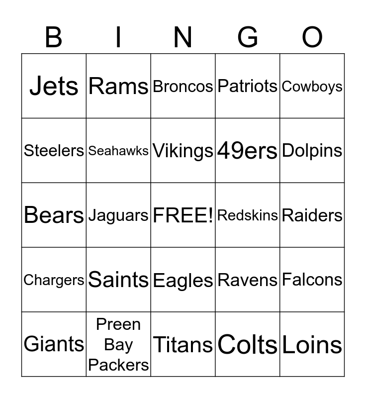 Super Bowl Week Bingo Card