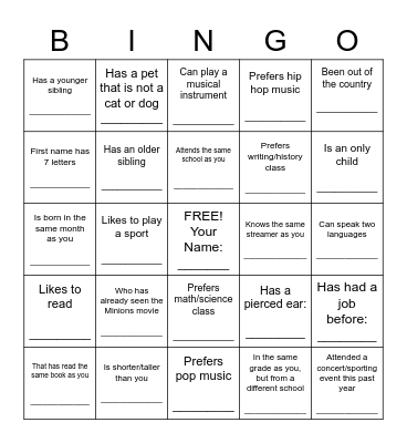Untitled Bingo Card