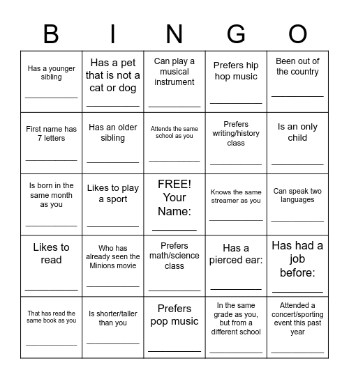 Untitled Bingo Card