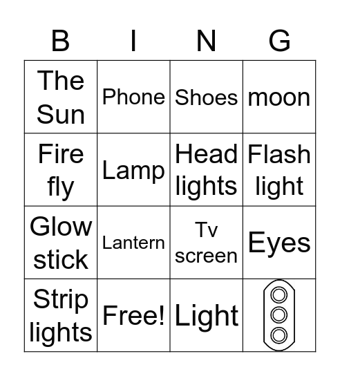 Sources of light Bingo Card