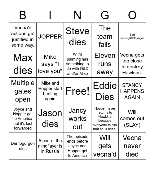 STRANGER THINGS S4 VOL. 2 Bingo Card