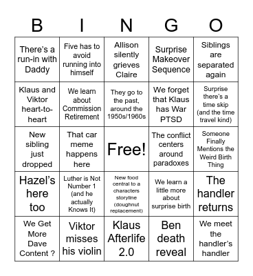 Umbrella Academy Season 2 Bingo Card