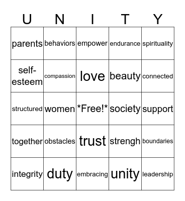 Sisters of Unity Bingo Card