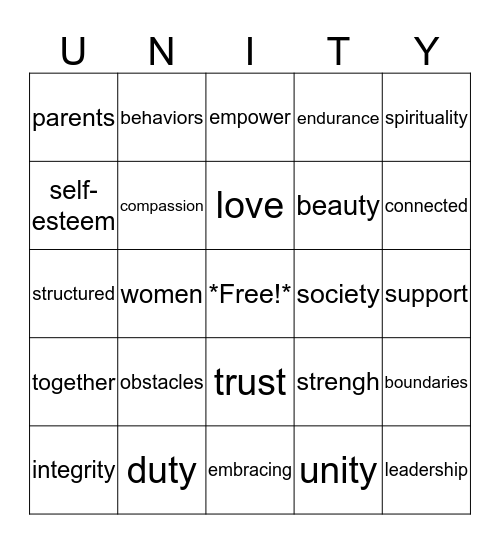 Sisters of Unity Bingo Card