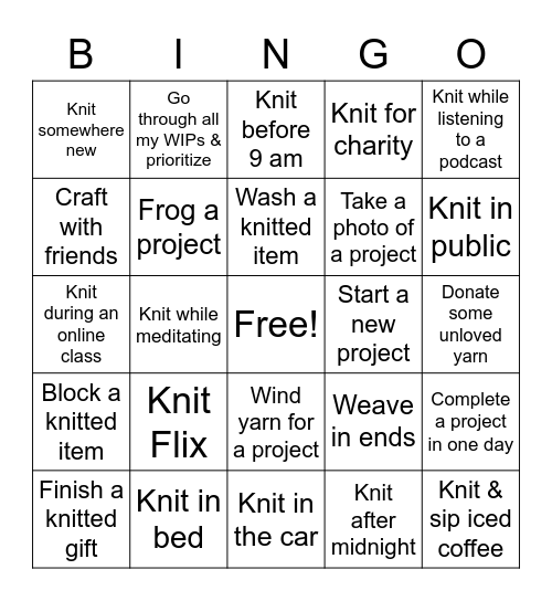 Deb's Knitting Bingo Card