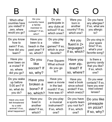 Bingo Icebreaker Bingo Card