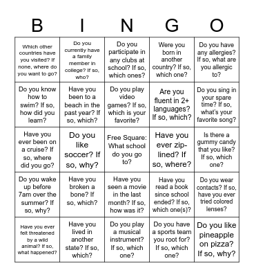 Bingo Icebreaker Bingo Card