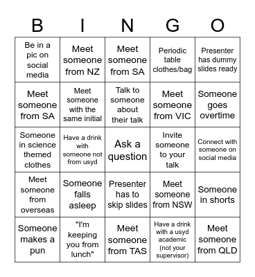 RACI 2022 Bingo Card