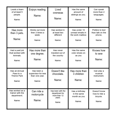Getting To Know You Bingo! Bingo Card