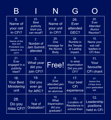 CFi Uniben alumni bingo Card