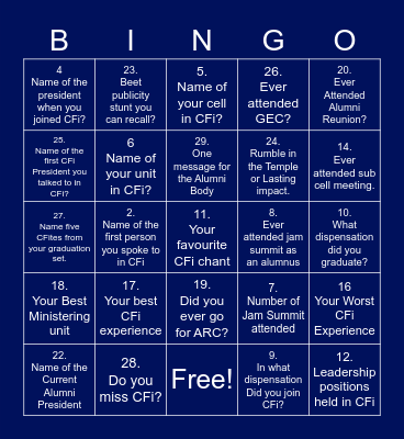 CFi Uniben alumni bingo Card