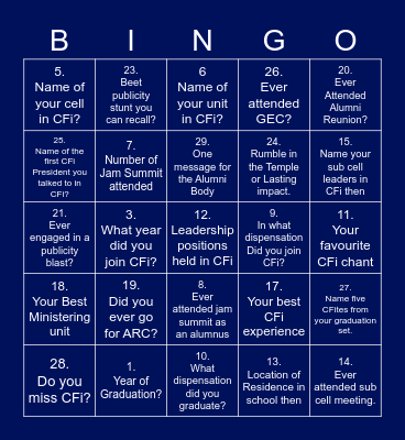 CFi Uniben alumni bingo Card