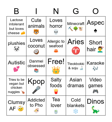 Emery's Bingo Card