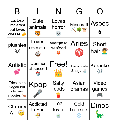 Emery's Bingo Card